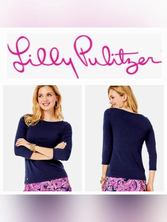 Lilly Pulitzer Tops - Lilly Pulitzer Halee Tee Shirt Boat Neck 3/4-Sleeve Low Tide Navy Sz XXL